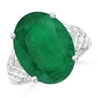 14.03x11.21x7.11mm A GIA Certified Emerald Ring with Diamond Leaf Motifs in 18K White Gold