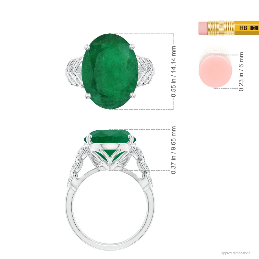14.03x11.21x7.11mm A GIA Certified Emerald Ring with Diamond Leaf Motifs in 18K White Gold ruler