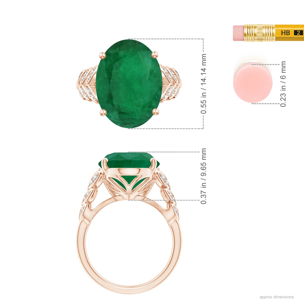 14.03x11.21x7.11mm A GIA Certified Emerald Ring with Diamond Leaf Motifs in Rose Gold ruler