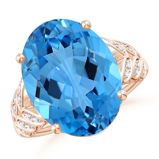 16.11x12.08x7.63mm AAAA GIA Certified Swiss Blue Topaz Ring with Diamond Leaf Motifs in 10K Rose Gold