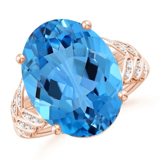 16.11x12.08x7.63mm AAAA GIA Certified Swiss Blue Topaz Ring with Diamond Leaf Motifs in 18K Rose Gold