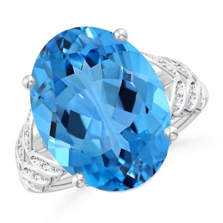 16.11x12.08x7.63mm AAAA GIA Certified Swiss Blue Topaz Ring with Diamond Leaf Motifs in White Gold