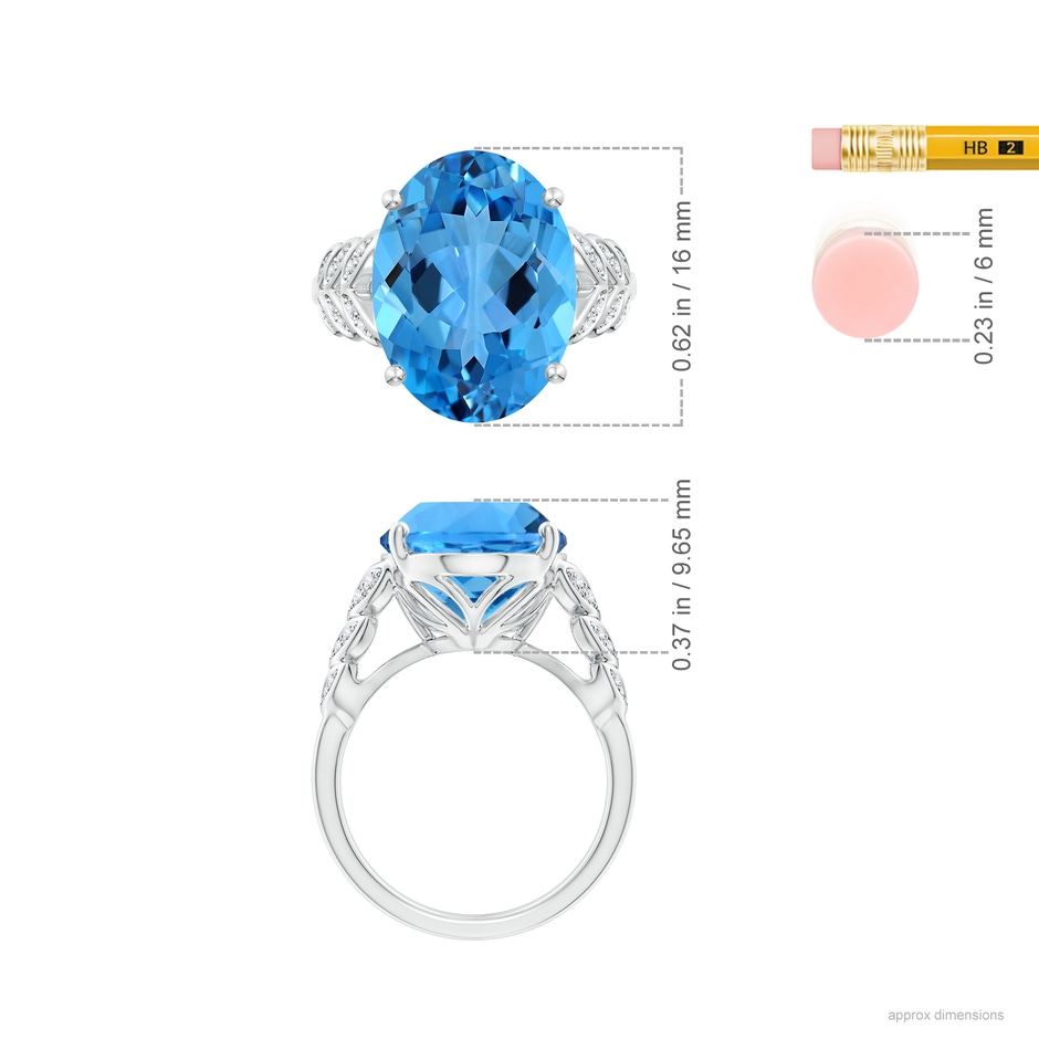 16.11x12.08x7.63mm AAAA GIA Certified Swiss Blue Topaz Ring with Diamond Leaf Motifs in White Gold ruler