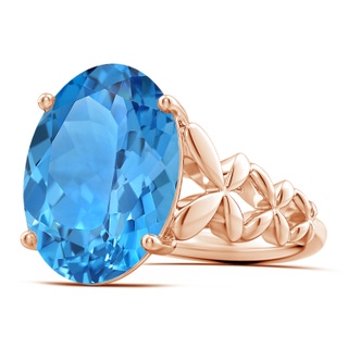 16.11x12.08x7.63mm AAAA GIA Certified Oval Swiss Blue Topaz Butterfly Cocktail Ring in 10K Rose Gold