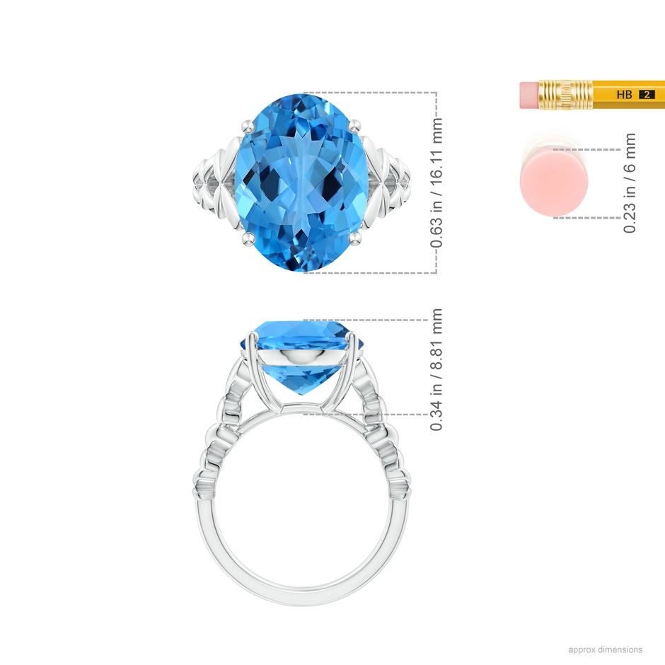 16.11x12.08x7.63mm AAAA GIA Certified Oval Swiss Blue Topaz Butterfly Cocktail Ring in White Gold ruler