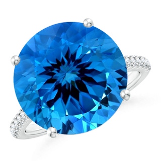 15.14x15.01x9.20mm AAAA GIA Certified Round Swiss Blue Topaz Cathedral Ring with Diamonds in 18K White Gold