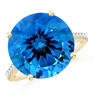 15.14x15.01x9.20mm AAAA GIA Certified Round Swiss Blue Topaz Cathedral Ring with Diamonds in 18K Yellow Gold