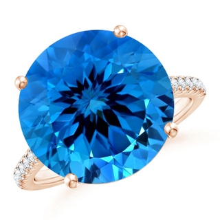 15.14x15.01x9.20mm AAAA GIA Certified Round Swiss Blue Topaz Cathedral Ring with Diamonds in 9K Rose Gold