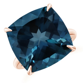 15.17x15.14x9.39mm AAA GIA Certified Claw-Set Cushion London Blue Topaz Solitaire Ring in 18K Rose Gold