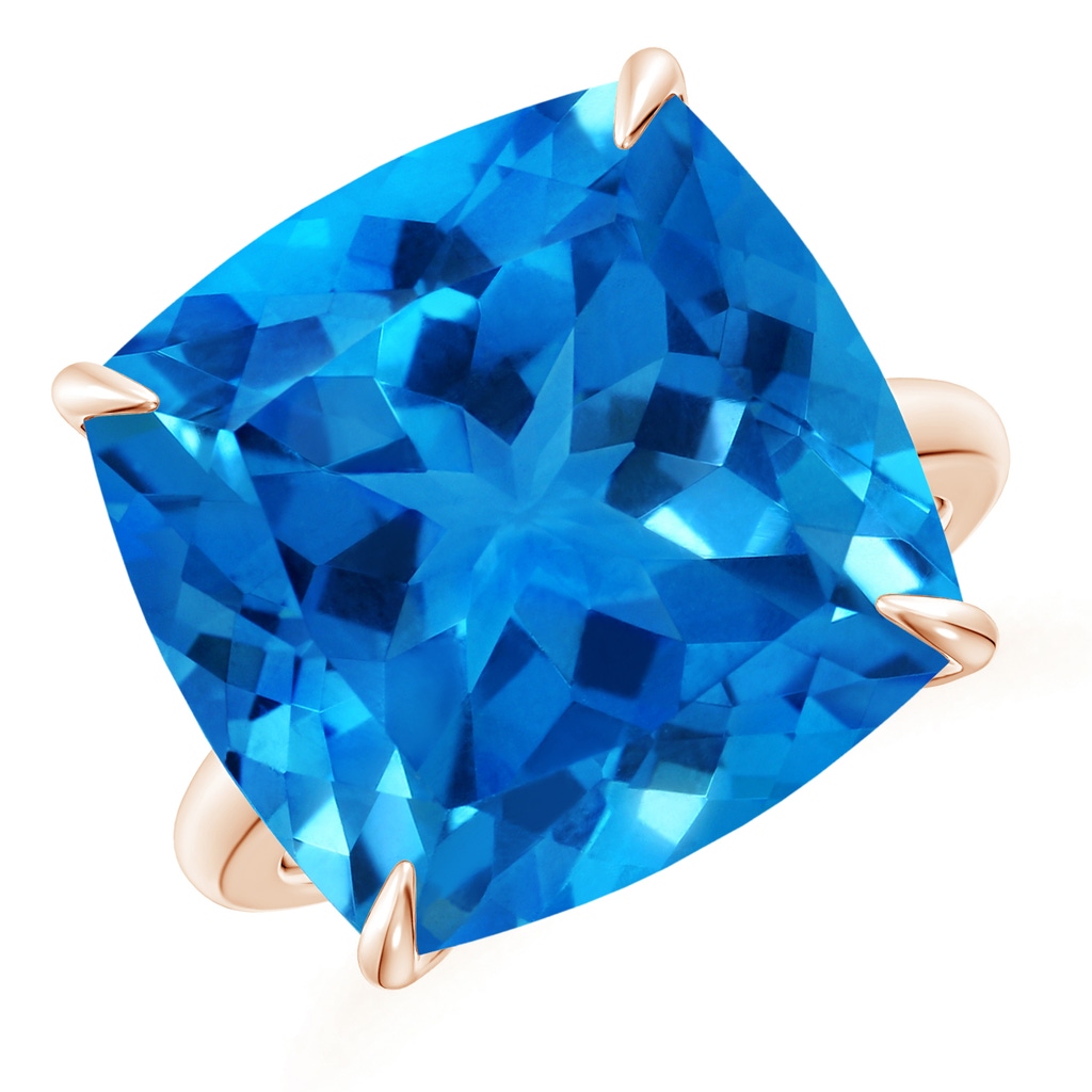 16.05x16.02x10.74mm AAAA Claw-Set GIA Certified Cushion Swiss Blue Topaz Solitaire Ring in Rose Gold