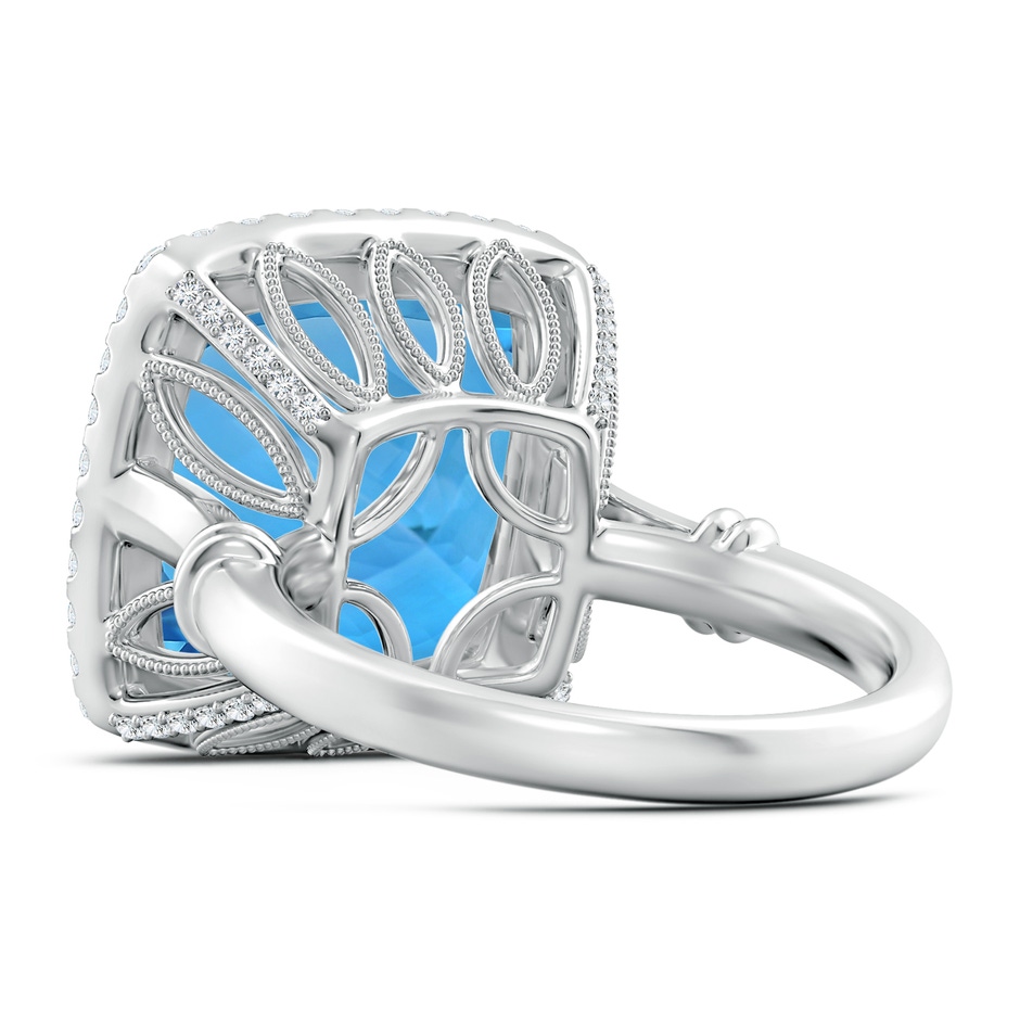 14.00x13.92x8.89mm AAAA GIA Certified Swiss Blue Topaz Halo Ring with Leaf Motifs - 13.2 CT TW in 18K White Gold product image
