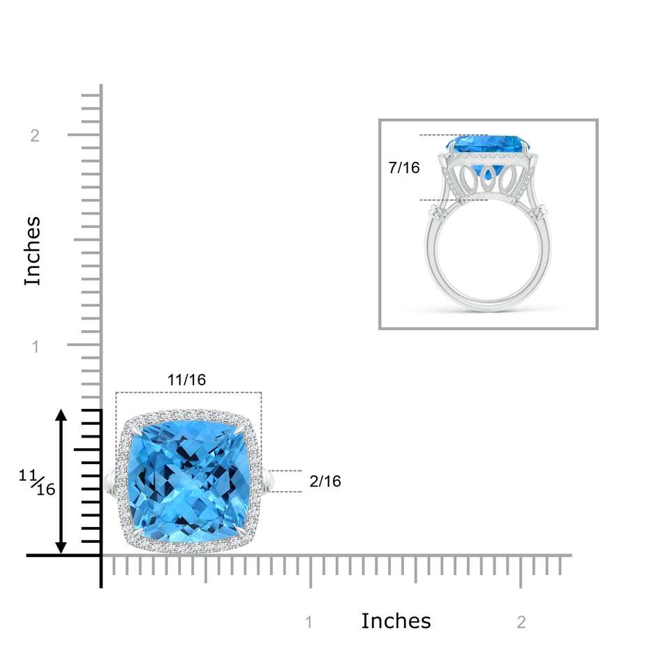 14.00x13.92x8.89mm AAAA GIA Certified Swiss Blue Topaz Halo Ring with Leaf Motifs - 13.2 CT TW in 18K White Gold product image