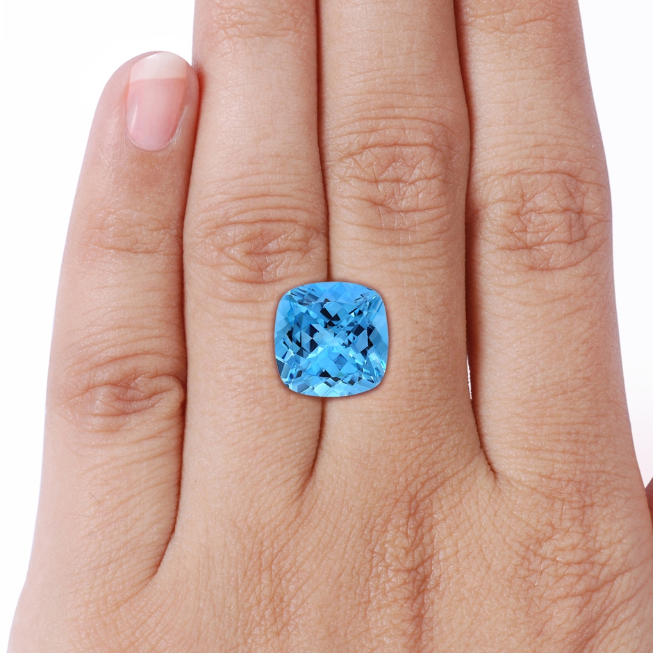 14.00x13.92x8.89mm AAAA GIA Certified Swiss Blue Topaz Halo Ring with Leaf Motifs - 13.2 CT TW in White Gold product image