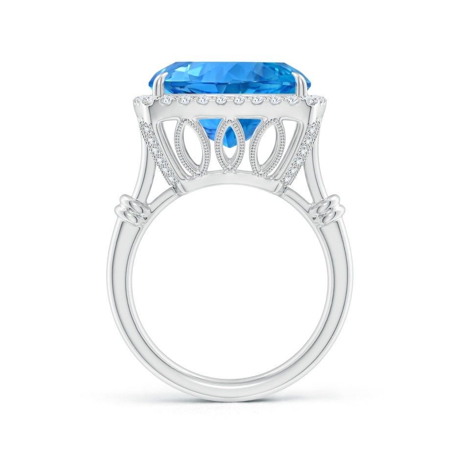 14.00x13.92x8.89mm AAAA GIA Certified Swiss Blue Topaz Halo Ring with Leaf Motifs - 13.2 CT TW in White Gold product image