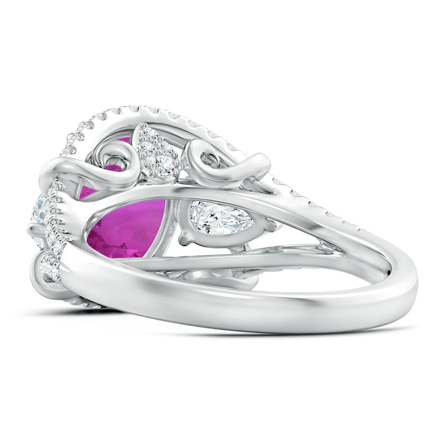 10.30x8.52x6.53mm AAA GIA Certified Oval Pink Sapphire Three Stone Ring with Diamonds in 18CT White Gold - side 5