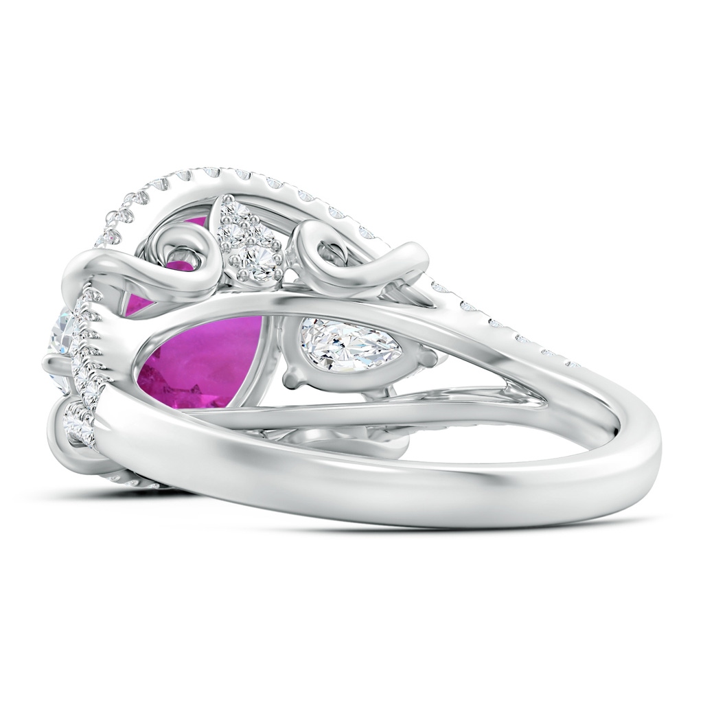 10.30x8.52x6.53mm AAA GIA Certified Oval Pink Sapphire Three Stone Ring with Diamonds in 18K White Gold Side-2