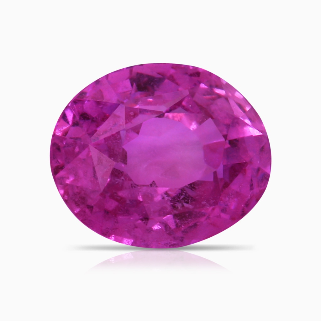 10.30x8.52x6.53mm AAA GIA Certified Oval Pink Sapphire Three Stone Ring with Diamonds in 18K White Gold Stone