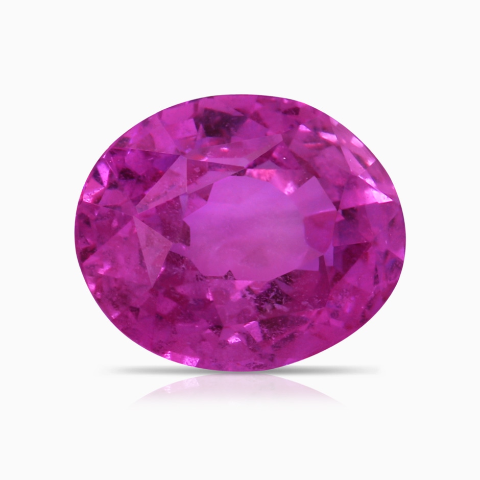 10.30x8.52x6.53mm AAA GIA Certified Oval Pink Sapphire Three Stone Ring with Diamonds in 18K White Gold stone