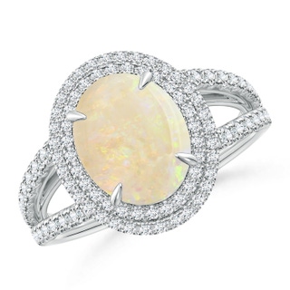 13.86x10.16x4.37mm AAAA GIA Certified Oval Opal Split Shank Double Halo Ring in 18K White Gold