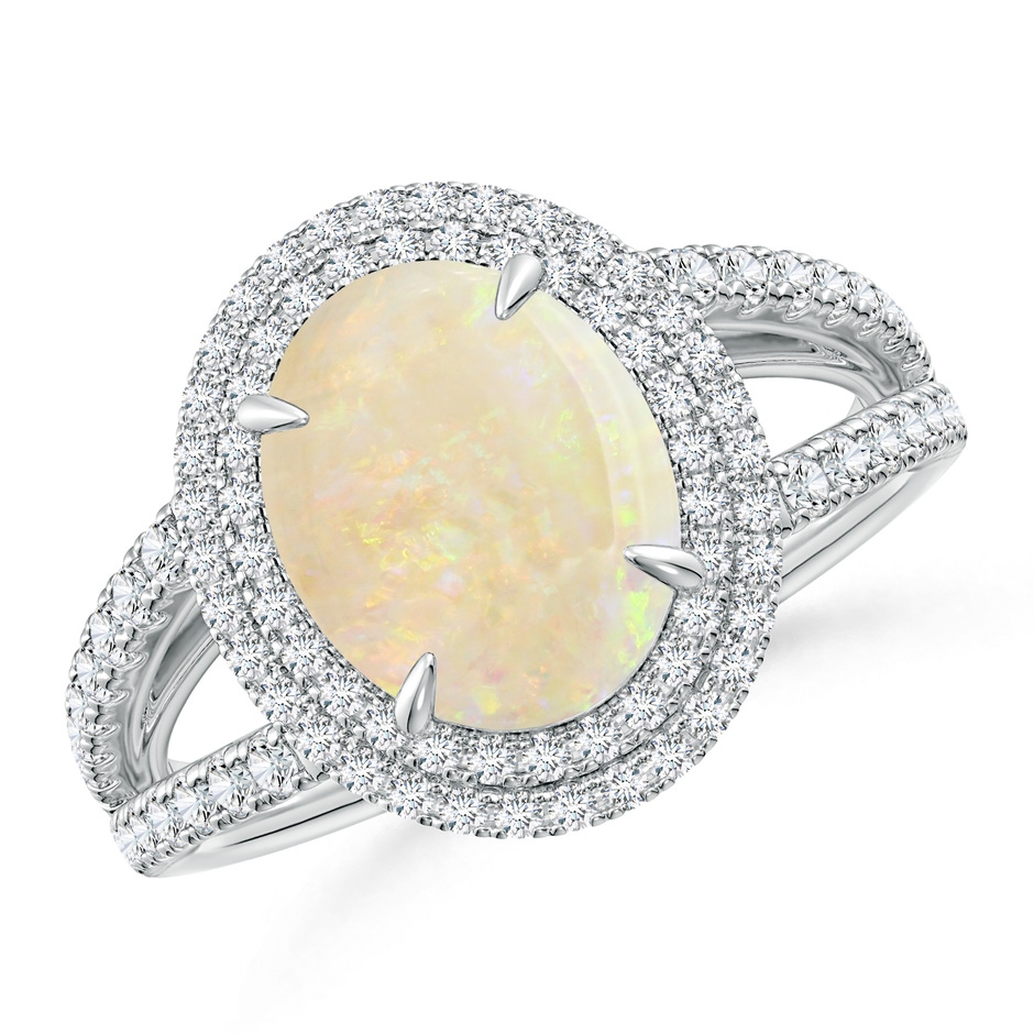 13.86x10.16x4.37mm AAAA GIA Certified Oval Opal Split Shank Double Halo Ring in 18K White Gold 