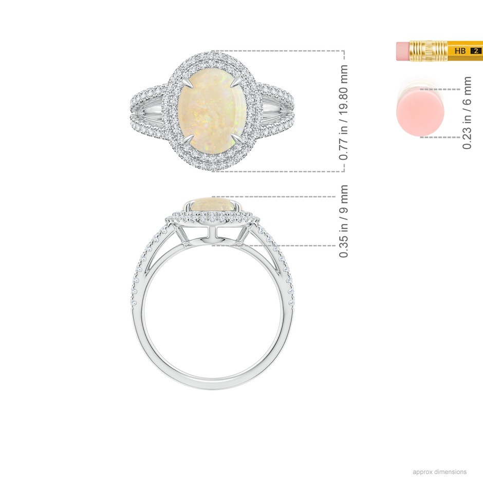 13.86x10.16x4.37mm AAAA GIA Certified Oval Opal Split Shank Double Halo Ring in 18K White Gold ruler