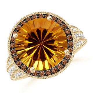 12.20x12.14x8.14mm AAAA GIA Certified Round Citrine Ring with Coffee Diamond Halo in 10K Yellow Gold