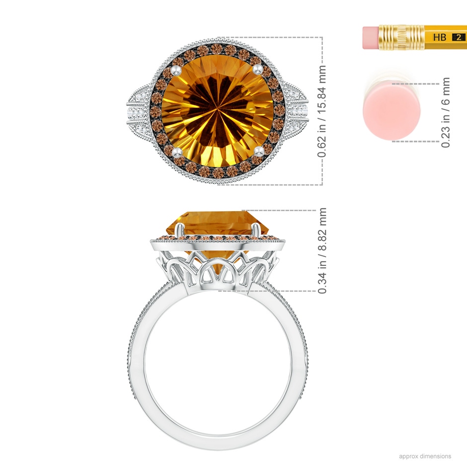 12.20x12.14x8.14mm AAAA GIA Certified Round Citrine Ring with Coffee Diamond Halo in White Gold ruler