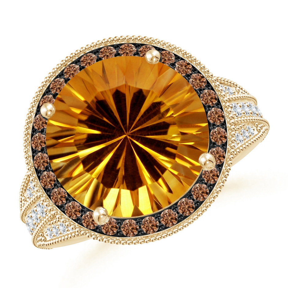 12.20x12.14x8.14mm AAAA GIA Certified Round Citrine Ring with Coffee Diamond Halo in Yellow Gold 