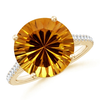 12.20x12.14x8.14mm AAAA GIA Certified Round Citrine Cocktail Ring with Floral Motif in 10K Yellow Gold