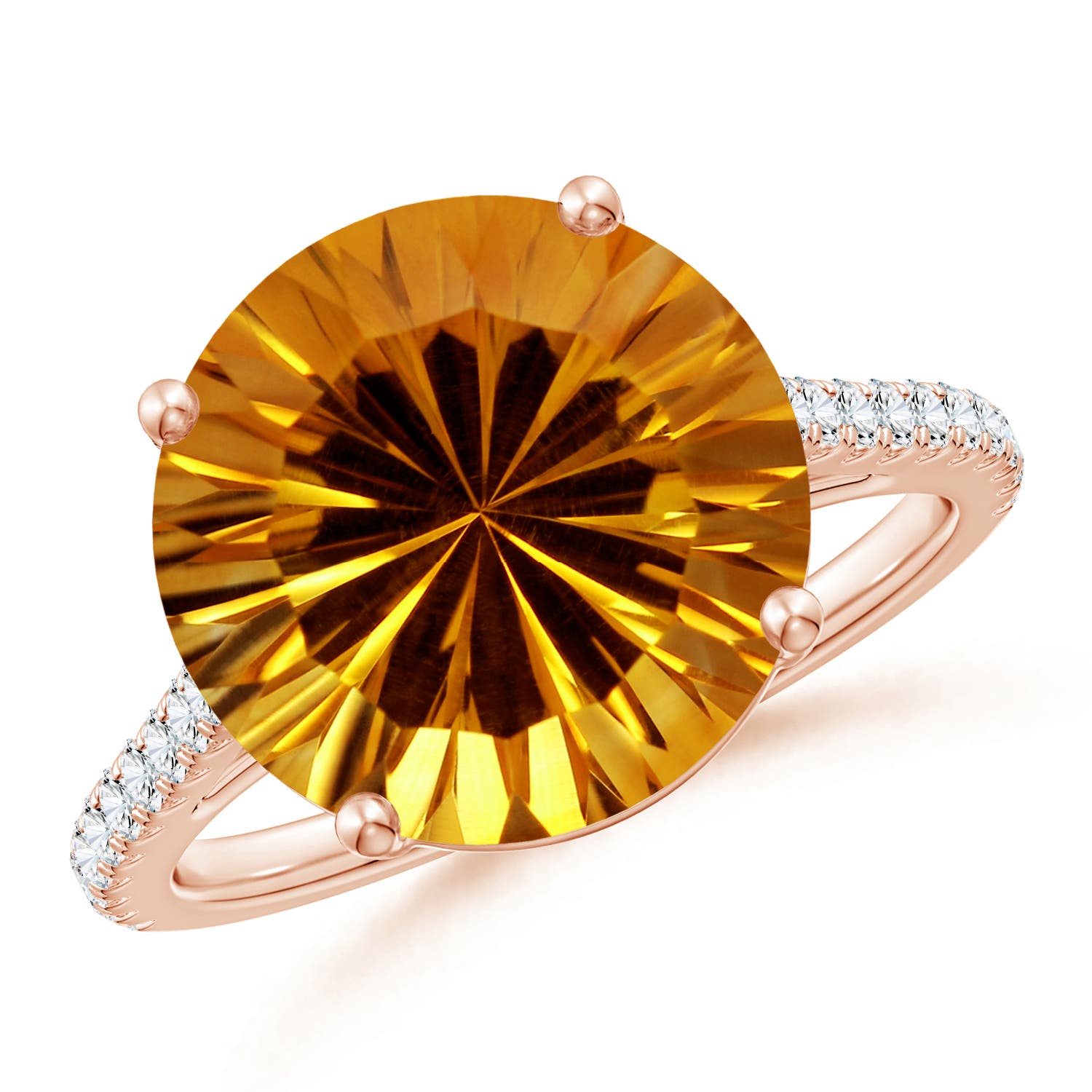 12.20x12.14x8.14mm AAAA GIA Certified Round Citrine Cocktail Ring with Floral Motif in 18CT Rose Gold