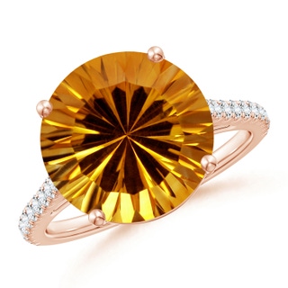 12.20x12.14x8.14mm AAAA GIA Certified Round Citrine Cocktail Ring with Floral Motif in 18K Rose Gold