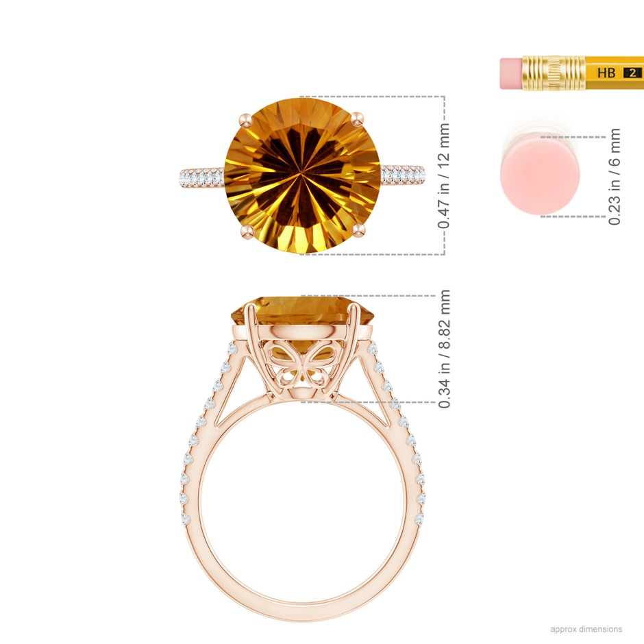 12.20x12.14x8.14mm AAAA GIA Certified Round Citrine Cocktail Ring with Floral Motif in Rose Gold ruler