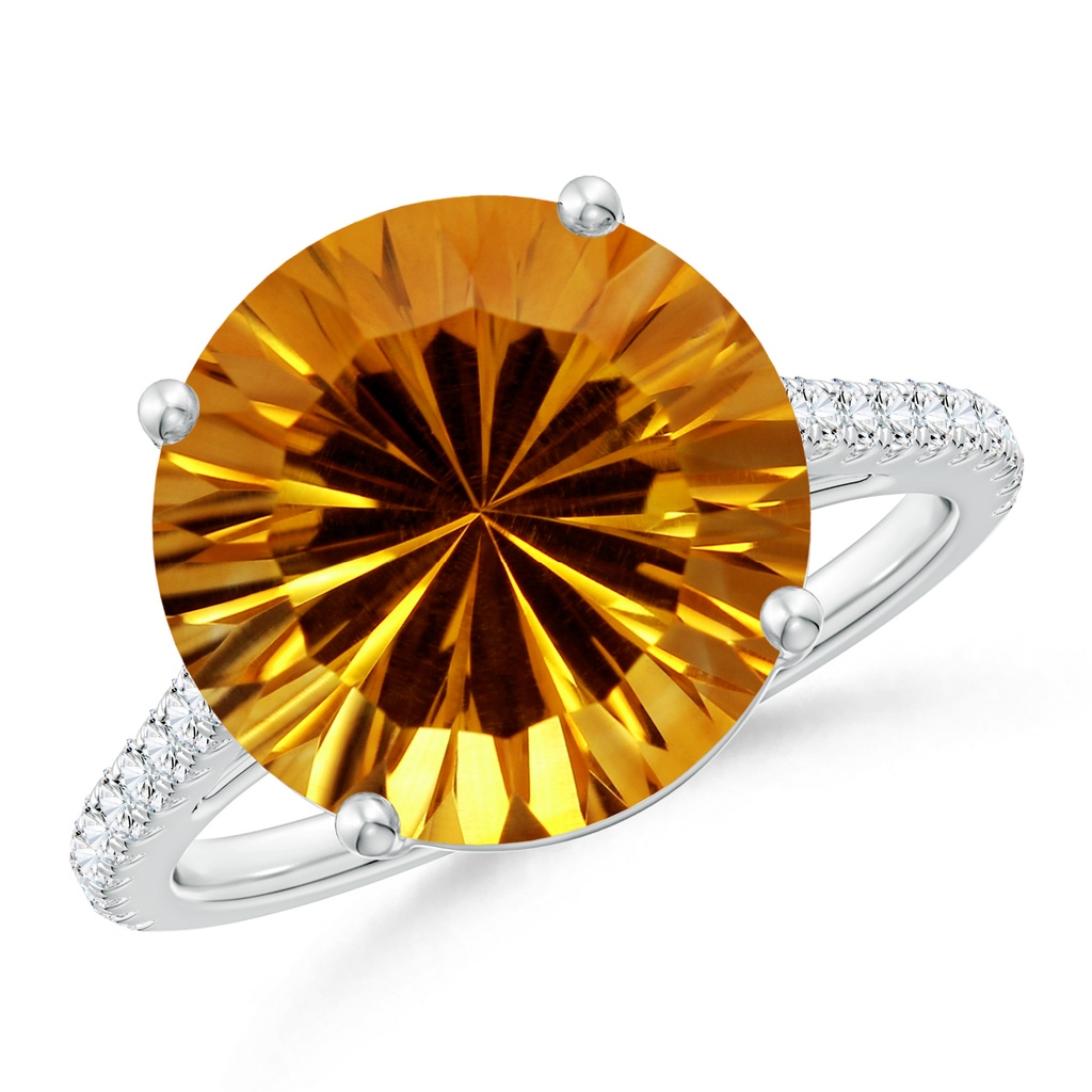 12.20x12.14x8.14mm AAAA GIA Certified Round Citrine Cocktail Ring with Floral Motif in White Gold