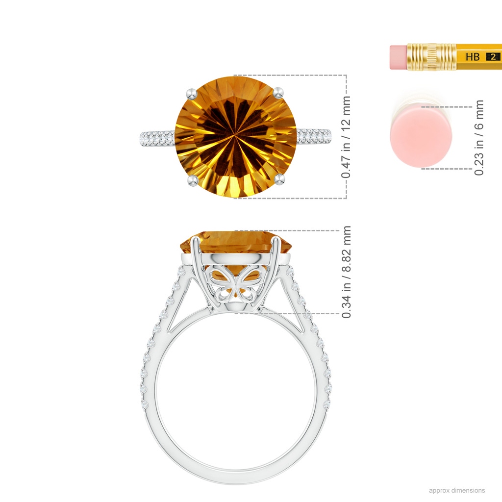 12.20x12.14x8.14mm AAAA GIA Certified Round Citrine Cocktail Ring with Floral Motif in White Gold ruler