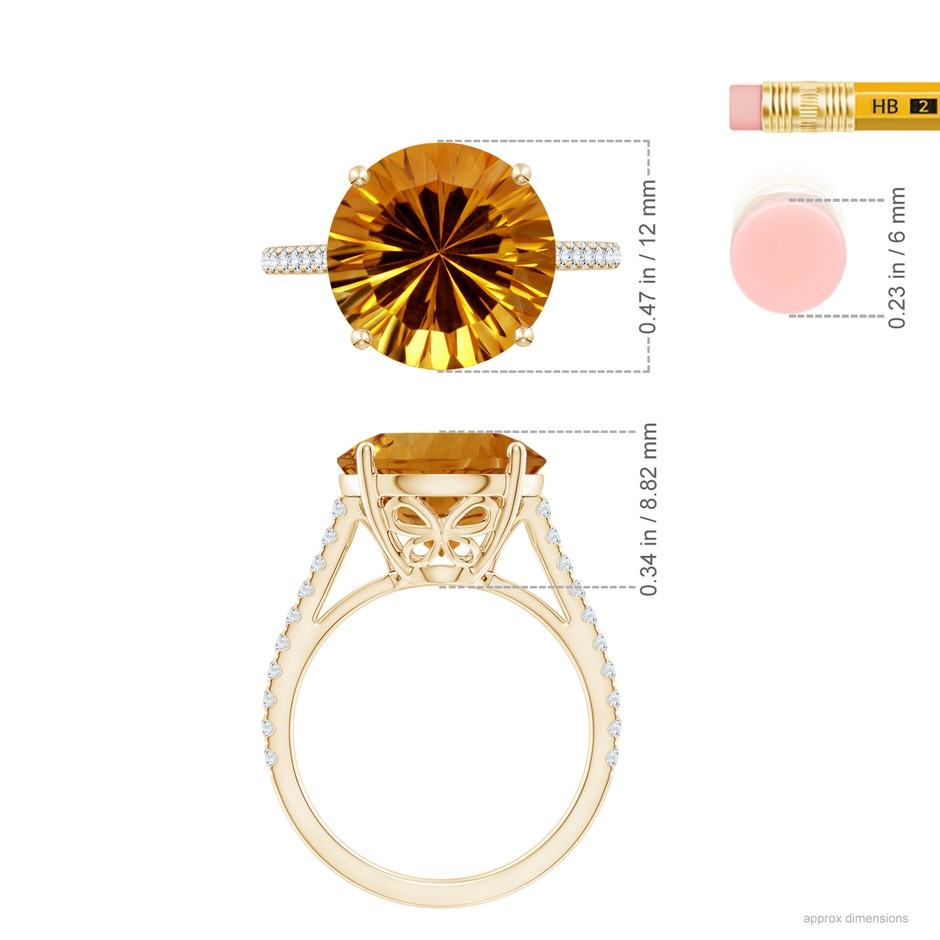 12.20x12.14x8.14mm AAAA GIA Certified Round Citrine Cocktail Ring with Floral Motif in Yellow Gold ruler
