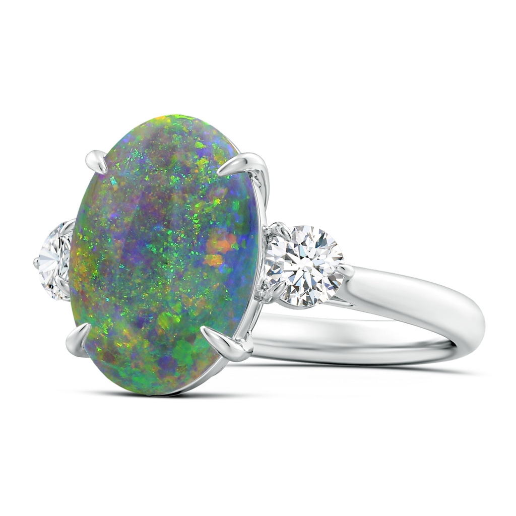 13.63x9.76x5.15mm AAA GIA Certified Black Opal Three Stone Ring with Diamond in 18K White Gold