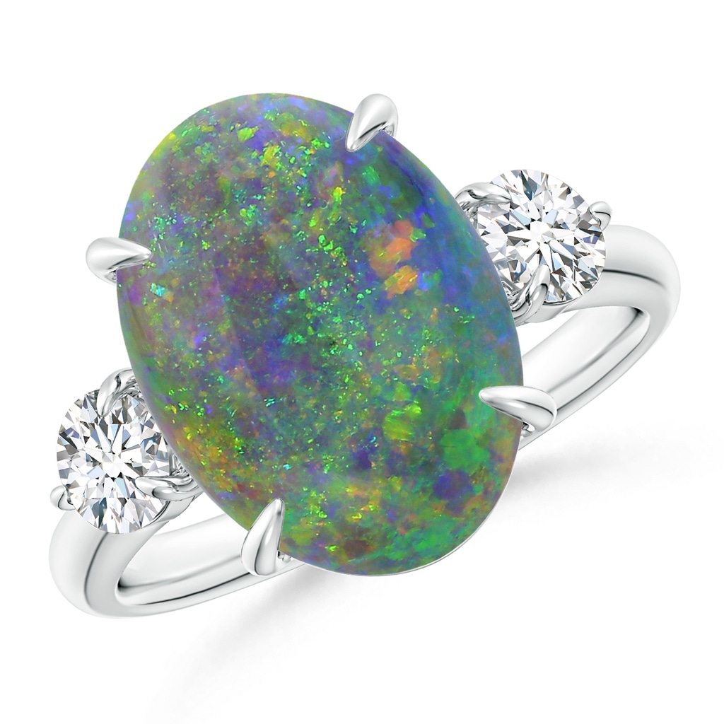 13.63x9.76x5.15mm AAA GIA Certified Black Opal Three Stone Ring with Diamond in 18K White Gold Side 199