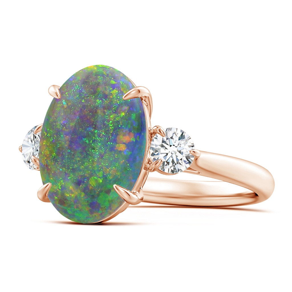 13.63x9.76x5.15mm AAA GIA Certified Black Opal Three Stone Ring with Diamond in Rose Gold