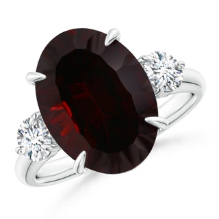 14.08x10.09x5.79mm AAA GIA Certified Garnet Three Stone Ring with Diamonds in 18K White Gold