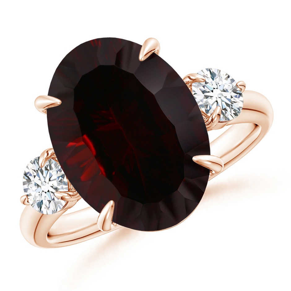 14.08x10.09x5.79mm AAA GIA Certified Garnet Three Stone Ring with Diamonds in Rose Gold 