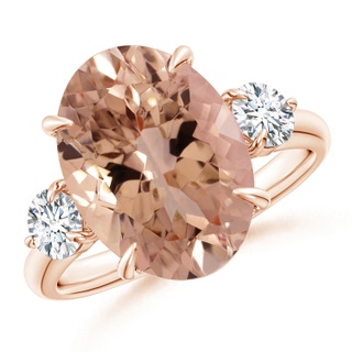 14.03x10.03x7.32mm AAAA GIA Certified Morganite Three Stone Ring with Diamond in 10K Rose Gold