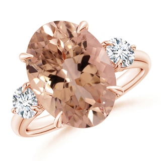 14.03x10.03x7.32mm AAAA GIA Certified Morganite Three Stone Ring with Diamond in 18K Rose Gold