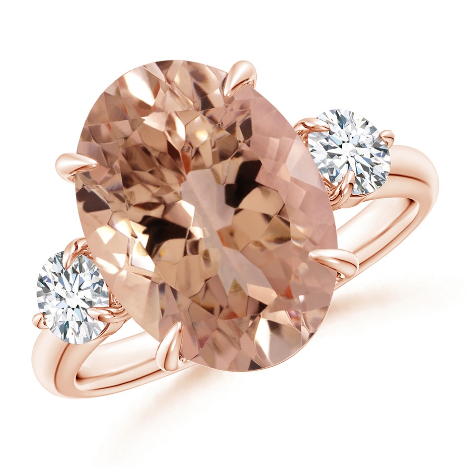14.03x10.03x7.32mm AAAA GIA Certified Morganite Three Stone Ring with Diamond in 18K Rose Gold 