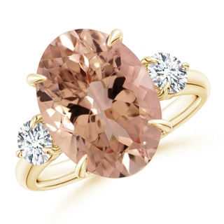 14.03x10.03x7.32mm AAAA GIA Certified Morganite Three Stone Ring with Diamond in 18K Yellow Gold