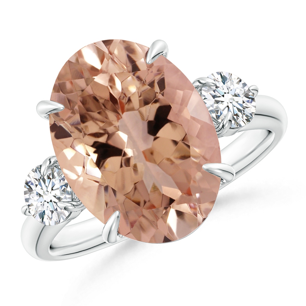 14.03x10.03x7.32mm AAAA GIA Certified Morganite Three Stone Ring with Diamond in White Gold