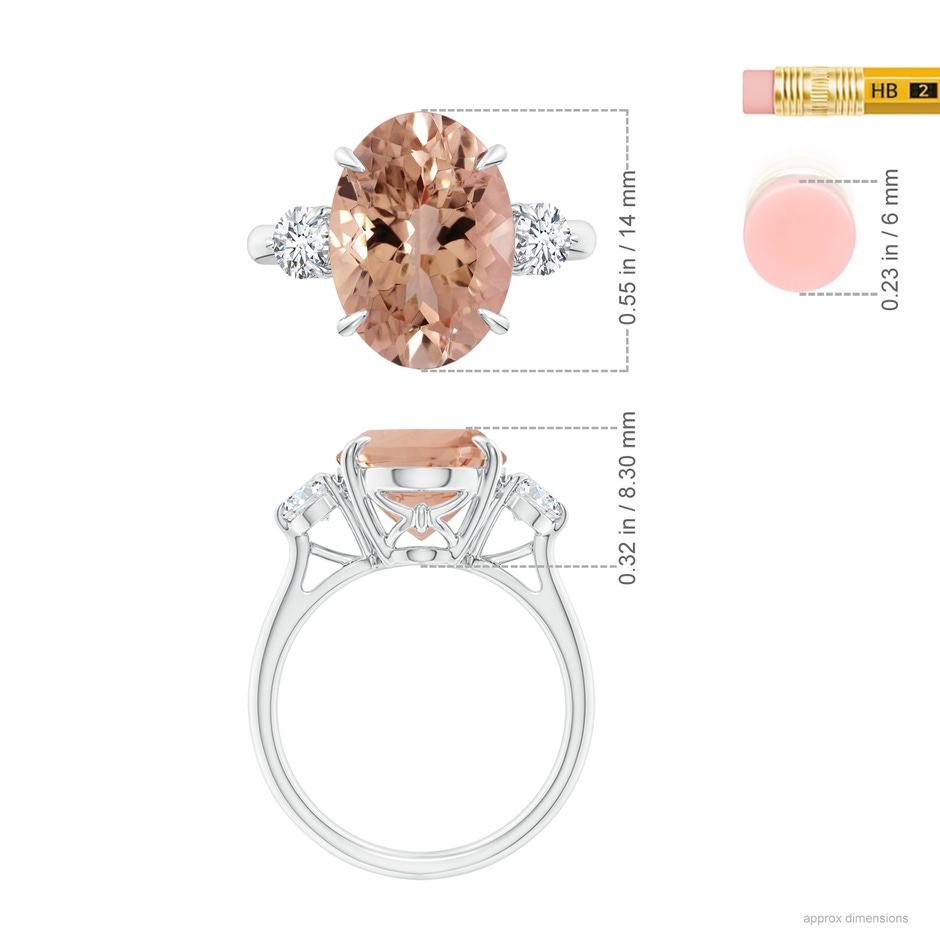 14.03x10.03x7.32mm AAAA GIA Certified Morganite Three Stone Ring with Diamond in White Gold ruler