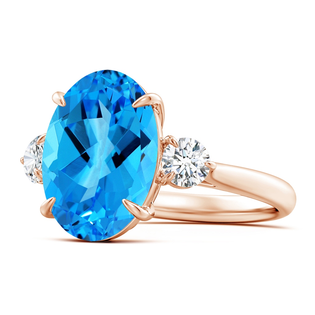 14.11x10.04x6.69mm AAA GIA Certified Swiss Blue Topaz Three Stone Ring with Diamond - 8.4 CT TW in Rose Gold