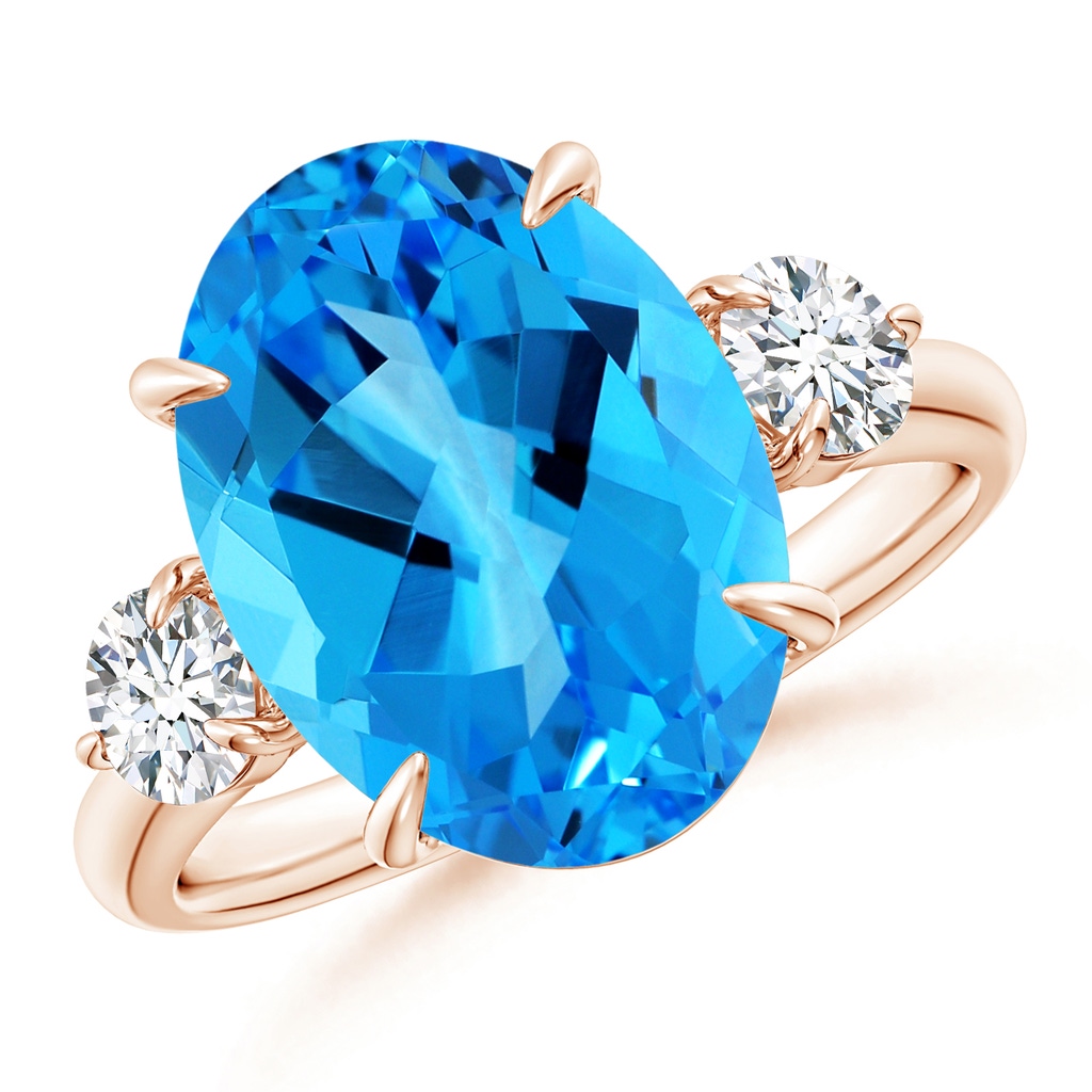 14.11x10.04x6.69mm AAA GIA Certified Swiss Blue Topaz Three Stone Ring with Diamond - 8.4 CT TW in Rose Gold - side 199