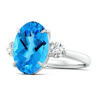 14.11x10.04x6.69mm AAA GIA Certified Swiss Blue Topaz Three Stone Ring with Diamond - 8.4 CT TW in White Gold