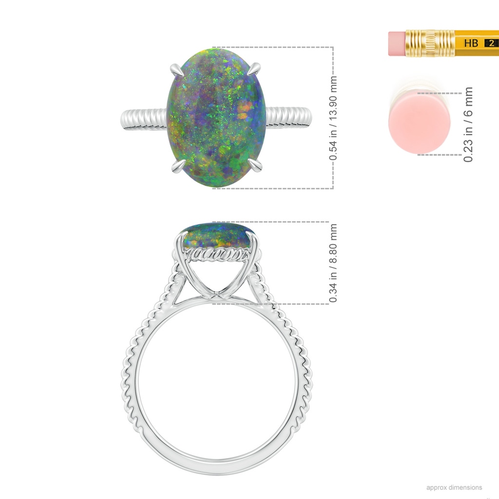 13.63x9.76x5.15mm AAA GIA Certified Oval Black Opal Twist Shank Ring in P950 Platinum ruler